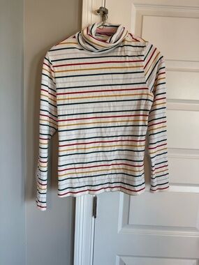 Old Navy Cream Ribbed Turtleneck with Red, Yellow, Navy Stripes